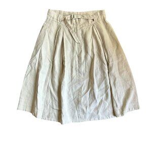 Kenar 100% Linen A-Line Skirt – Natural Beige with Buckle Belt & Pockets US 8